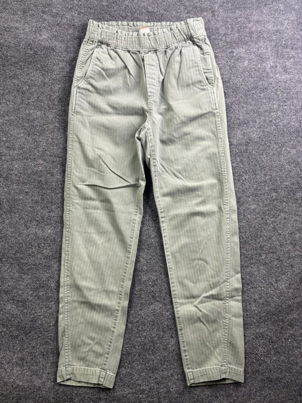 Gap Khakis Pants Womens‎ 2 Green Twill Tapered Elastic Waist Herringbone Casual